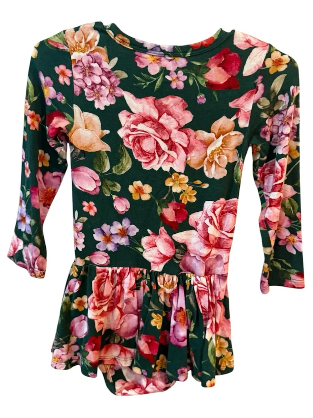 Posh Peanut green floral bamboo romper ruffle skirt bodysuit dress 18-24